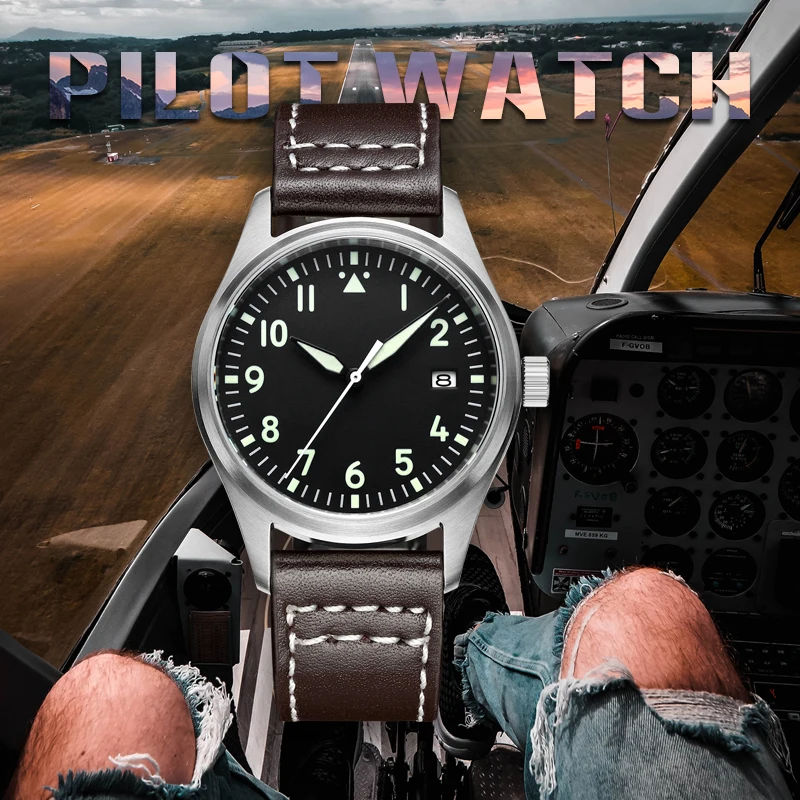 $108 Nh35 Japan Pilot Watch Automatic Mechanical Wristwatch Mens 316L Stainless Steel Case Super Lumi
