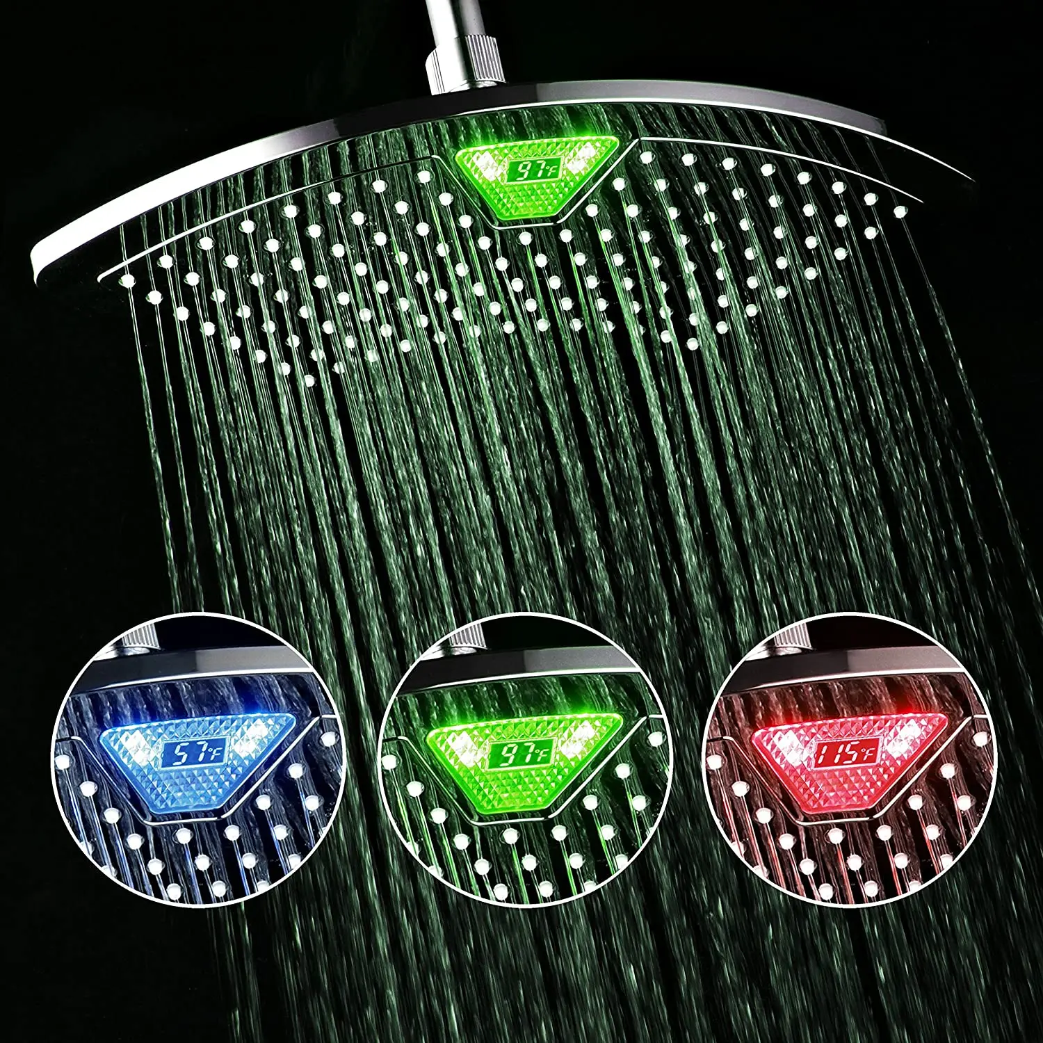 

12 inch LED rain shower head with curved screen luxury bathroom shower head with chrome plating 3 colors SPA fixed shower head