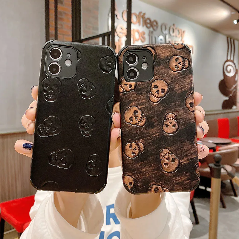 Coque en cuir rigide et souple pour iphone, étui de luxe, textile 3D, peau de téléphone, pour iphone 12 11 pro max se 2020 X XS XR XSMAX 6S 7G 8 PLUS