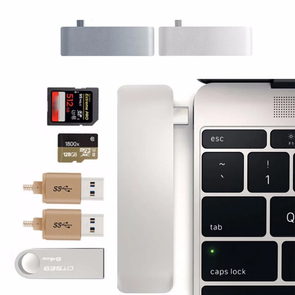 

Elegant Design 5 In 1 USB 3.1 Type C Hub Adapter USB 3.0 Ports SD TF Card Reader For MacBook For Matebook