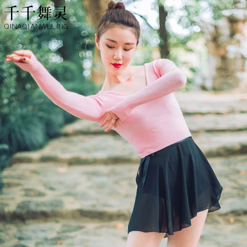 

Adult Dance Sweater Women's Warm V-neck Ballet Exercise Clothing Autumn Spring And Autumn Knitted Coat Slim Fit Black Top