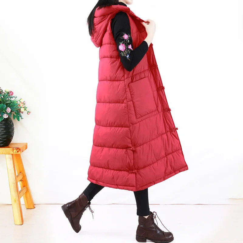 

Retro National Wind Waistcoat Coat WOMEN'S Dress Mid-length Cotton-padded Clothes Winter Thick Warm Hooded Cotton Coat Vest