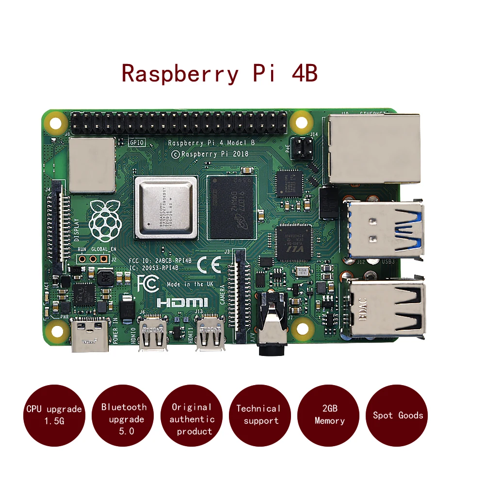 Последняя модель Raspberry Pi 4 B с 2 Гб ОЗУ BCM2711 четырехъядерный Cortex-A72 ARM v8 1,5 ГГц Поддержка 2,4/5,0 ГГц wifi Bluetooth 5,0