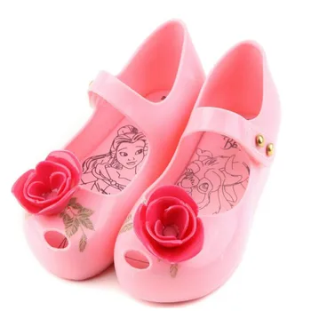 

2020 Summer Jelly Girl Sandals Rain Shoes PVC Beauty And Beast Rose Flower Comfort Kids Water Sandal Shoe Toddler