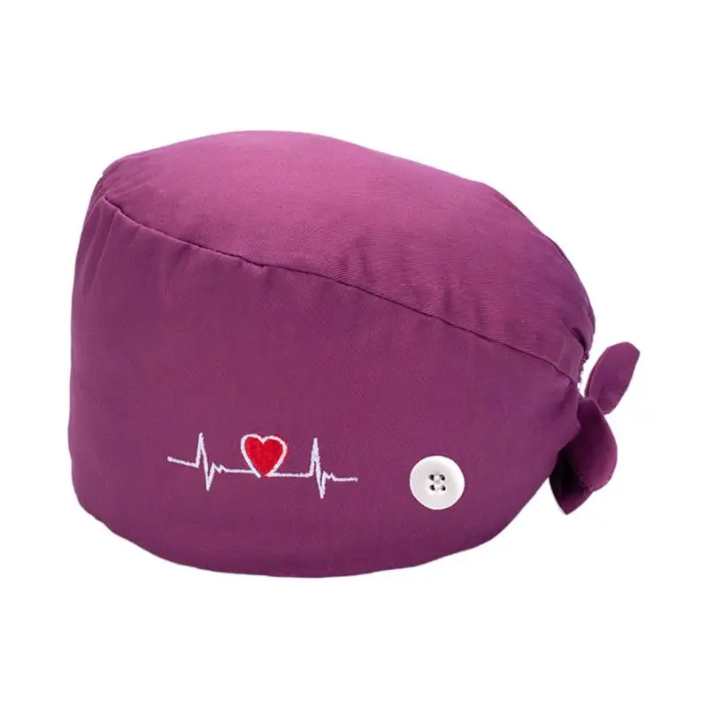 37 Colors Unisex Adjustable Working Scrub Cap with Protect Ears Button Electrocardiogram Embroidery Floral Print 