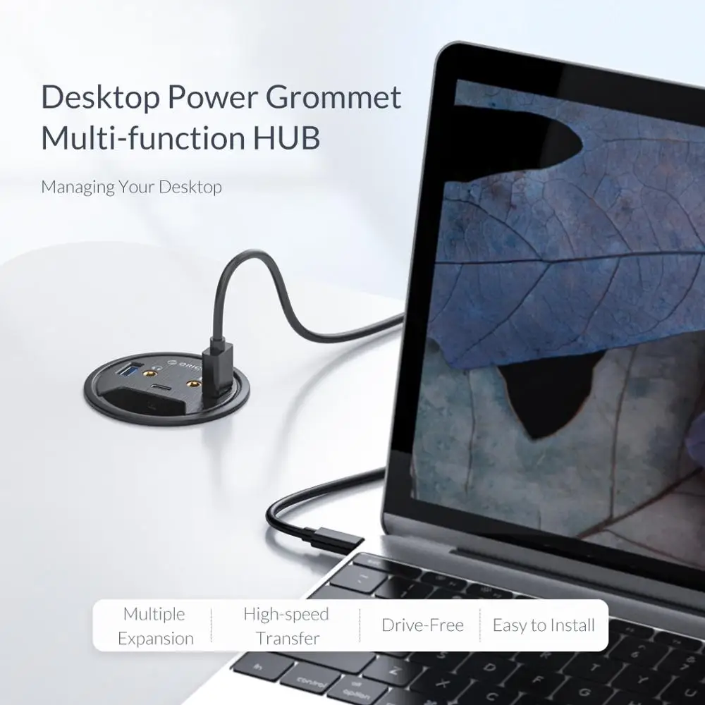 ORICO 5 Ports USB HUB High Speed 5Gbps Desktop Grommet With USB 3 0 Headphone Microphone Type C Port Adapter For PC Laptop