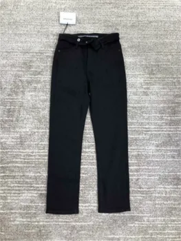 

2020 Spring Summer A Letter Imitation Crystal Fold Pants Turn Waist Elastic Ankle-length Pants 9-point Jeans Women's Pant