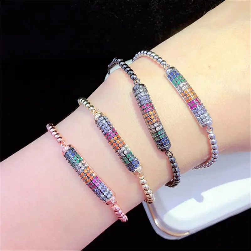 10 шт./лот высокое качество латунный браслет Pave CZ трубка Регулируемый Браслет Модные женские ювелирные изделия