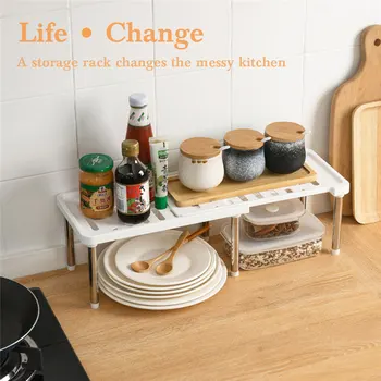 

Retractable Kitchen Storage Rack DIY Assemble Detachable Dishes Seasoning Holder Cabinet Organizer Layered Space Saving 1PC