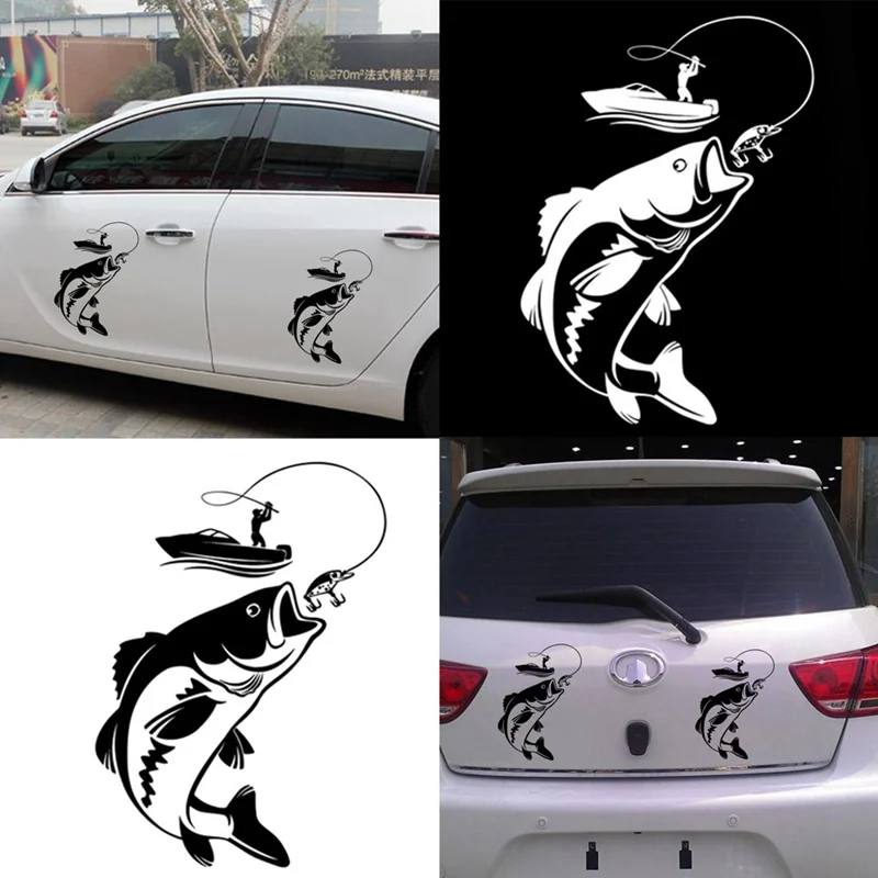 

For porsche cayenne Car Stickers Interesting Fishing Fisherman Hobby Fish Boat Car Stickers Vinyl Decal Funny 12.3*17.1CM