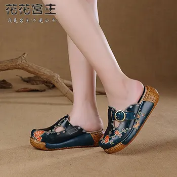 

2019 Woman Sandals Leisure Time Sponge Cake With Slipper Nation Genuine Leather With Sandals
