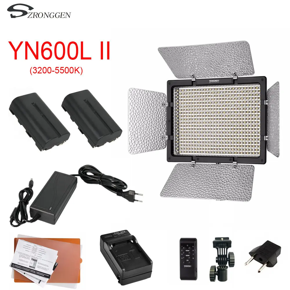 YONGNUO-YN600L-II-YN600L-II-600-LED-Video-Light-Panel-3200-5500K-charger-NP-F550-battery