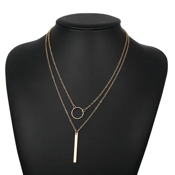 

jewelry hot sale fashion temperament simple women's circle metal strip multi-layer Pendant Necklace collarbone chain
