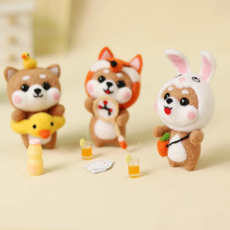 Needle Felting Kit Wool Felting Kit Needle Felting Painting Kit Non-Finished Kit Cute Bear Fox Rabbit Shiba Inu Animal wool needle felt KIT Fashion Handmade DIY Doll Toy Material Package