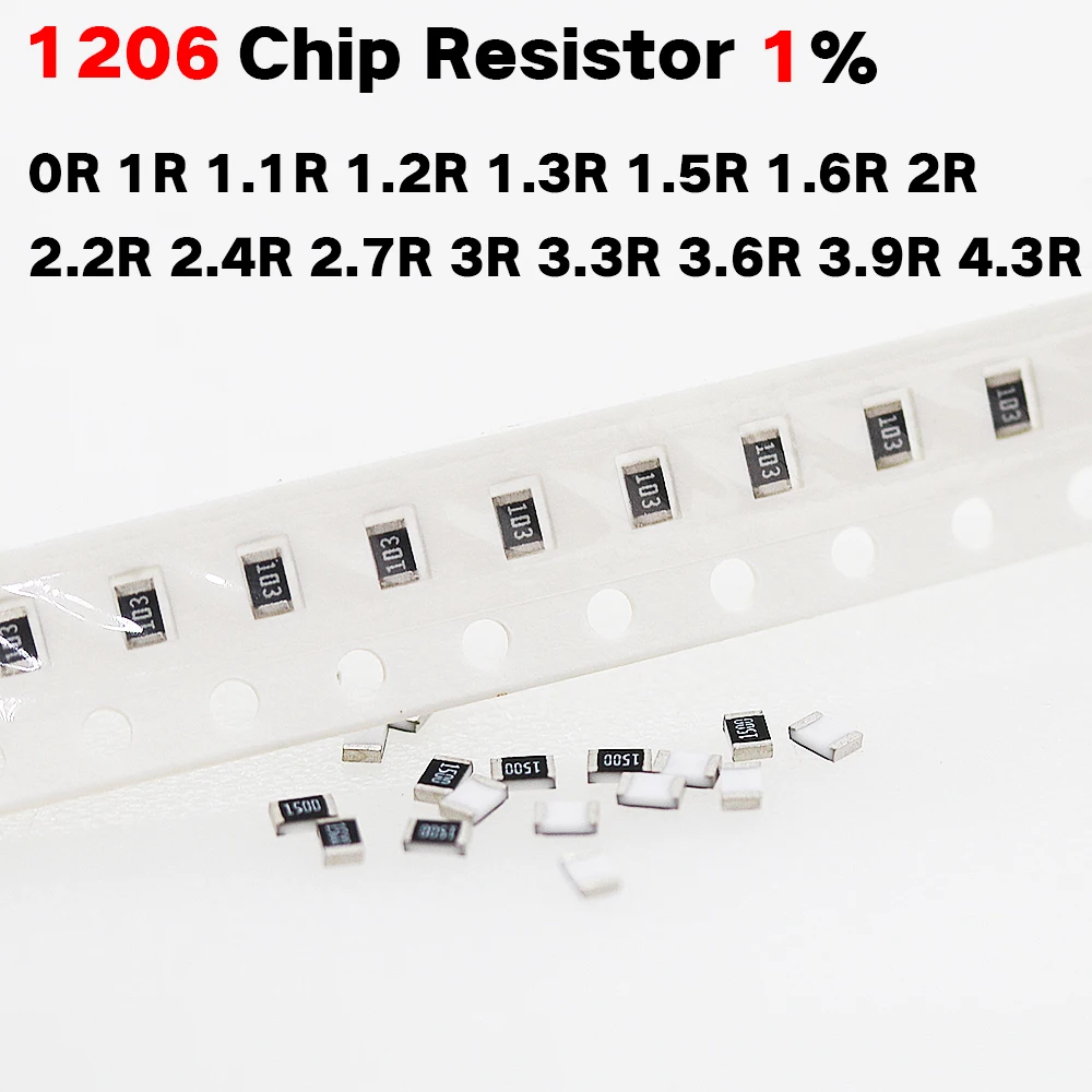 200 Chip resistor SMD 1206 1% 0R Pçs/lote 1R 1.1R 1.2R 1.3R 1.5R 1.6R 2R 2.2R 2.4R 2.7R 3R 3.3R 3.6R 3.9R 4.3R Ohm 1/4W