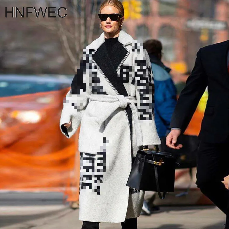 

2019 Autumn And Winter New Products Fashion Lapel Letter Long Waist Slim Thin Loose Warm Woolen Coat Female P010