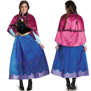 

Adult Cosplay Costume Fancy Snow Queen Princess Costume with cloak Halloween costume blue Princess Dresses for Adult