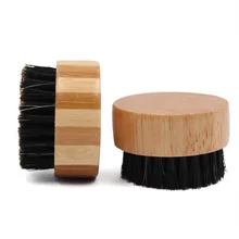 1 шт. маленькая круглая щетка, зубная щетина из натурального бамбукового дерева, щетка для бороды и щетка для усов, для Мужской Бороды, уход, выгравированный логотип 5,5 см