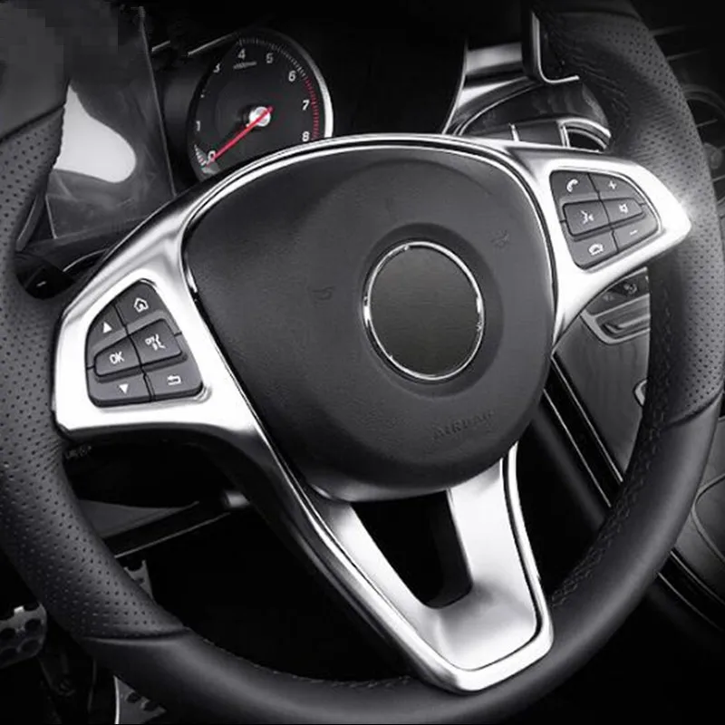 Model A FANZI Car Steering Wheel Button Trim lnner Decoration Compatible with Mercedes Benz C V GLC Class W205 X205 Silver 