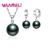 Smooth Women Wedding Jewelry Sets 925 Sterling Silver Ball Round Freswater Pearl Necklace Hoop Earrings Fashion Accessories 3