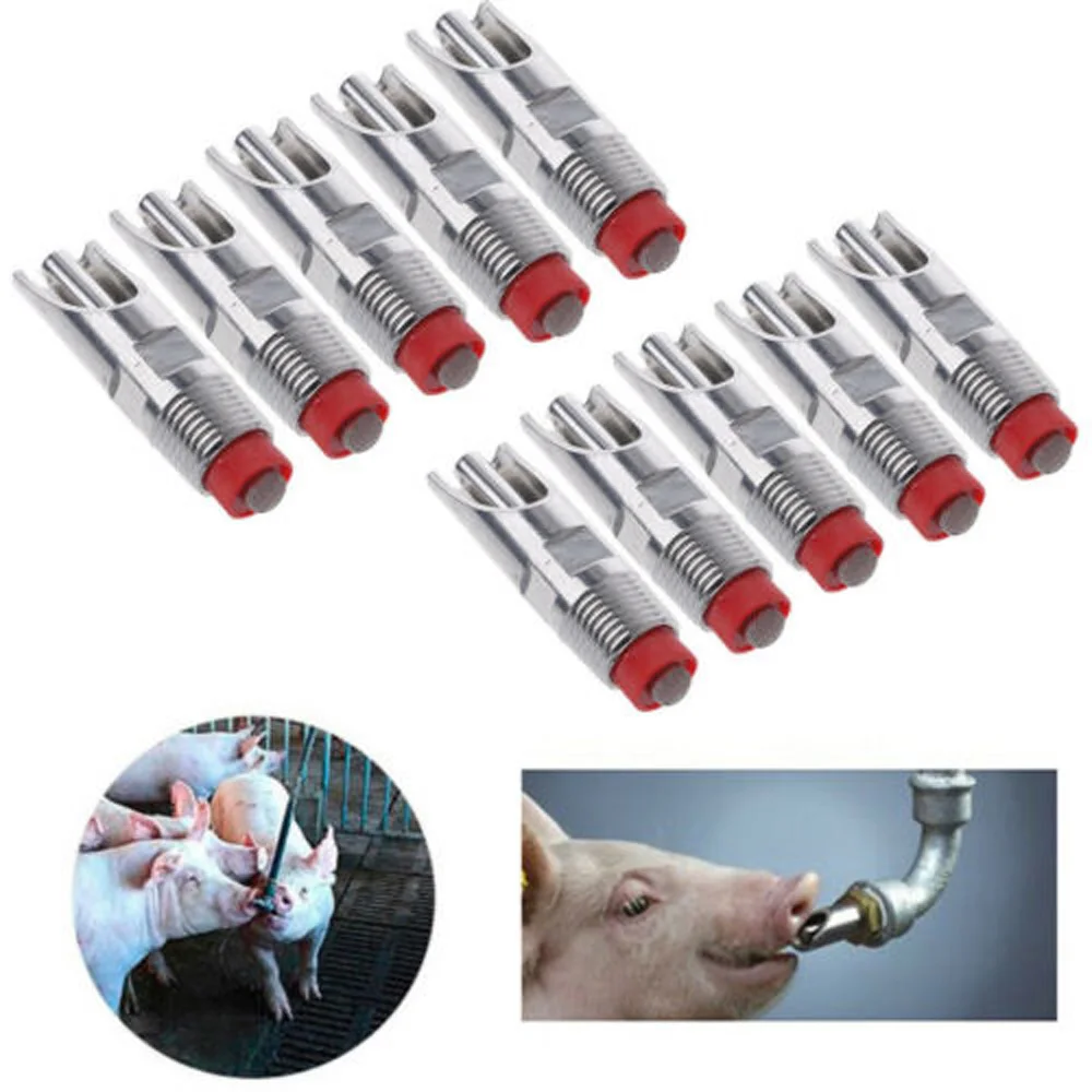

10*Stainless Steel 1/2inch PT Thread Pig Hog Automatic Nipple Drinker Waterer Stainless Steel Chrome + Plastic Good Use