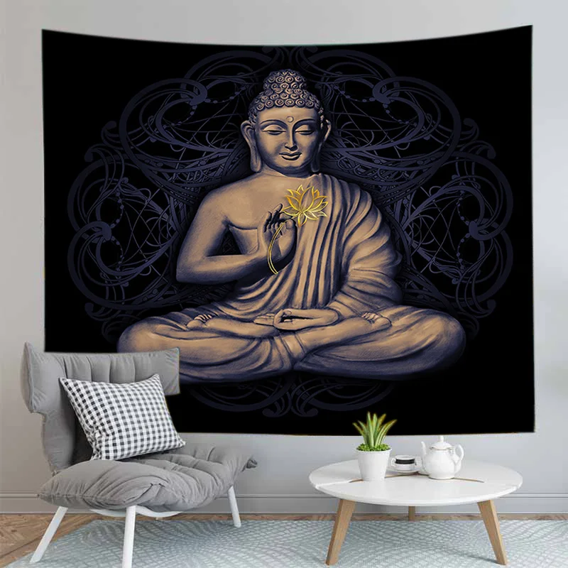 Indian Buddha Statue MeditationTapestry Wall Hanging Mandala Tapestries Wall Cloth Yoga Carpet Boho Decor