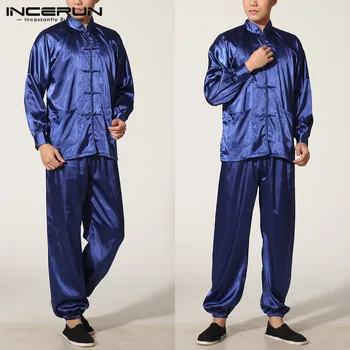

Chinese Style Men Sets Kung Fu Elegant Solid Long Sleeve Button Shirt Tang Suit Casual Pants Vintage Men Sets INCERUN S-5XL 7