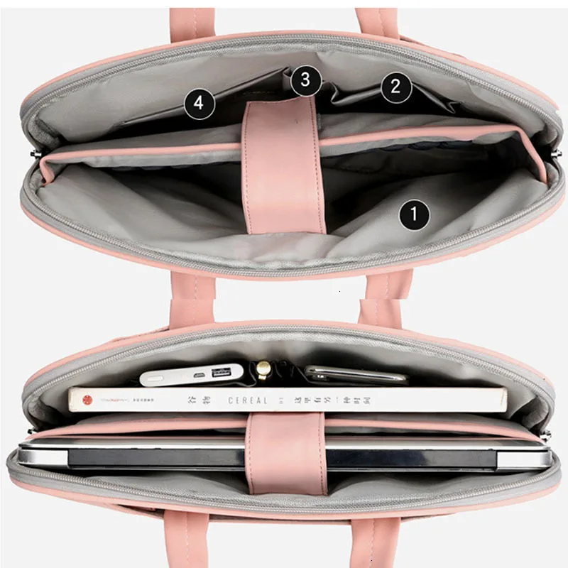 Leather Briefcases Men Computer Bag 13.3 14.1 15.4 15.6 Inch For Macbook Air Pro Shock Resistant Handbag Women