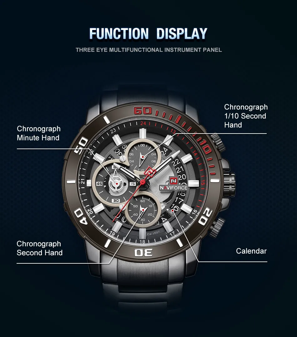 NAVIFORCE, модные мужские часы, люксовый бренд, нержавеющая сталь, кварцевые часы, водонепроницаемые, спортивный хронограф, подарок для мужчин, наручные часы