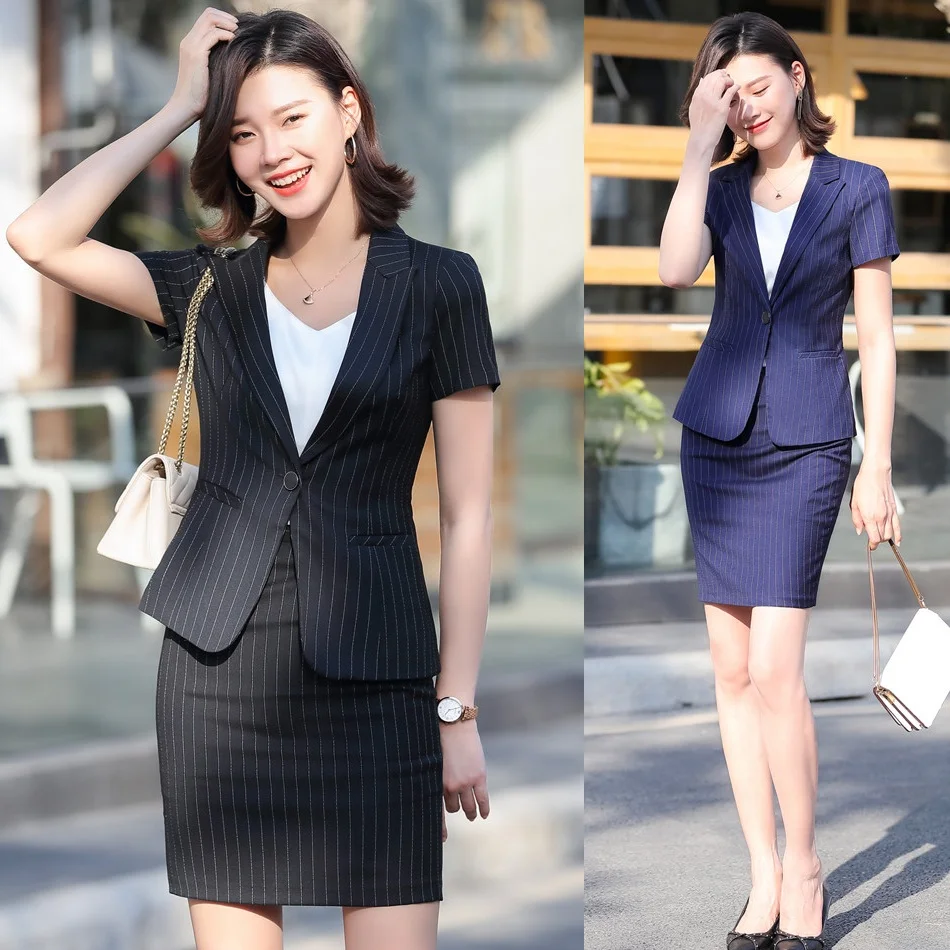 Summer Female Skirt Suits For Women Business Suits Office Ladies Black