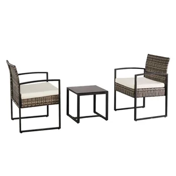 

In Stock Household Home Furniture Oshion Outdoor Balcony Terrace Three-piece Rattan Mini Leisure Set-Grey