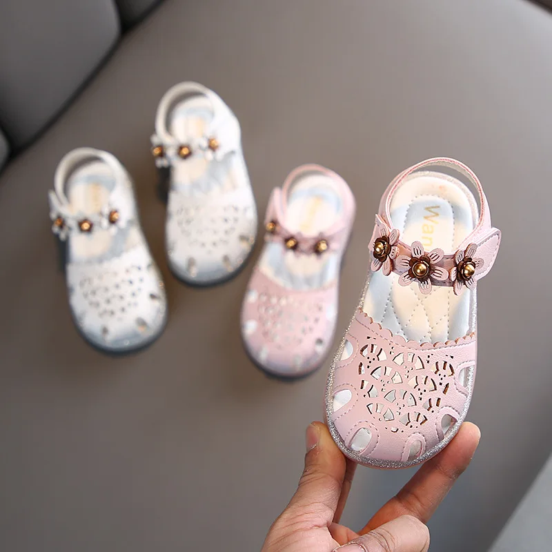 

Little Kids Florals Shoes Casual Paillette Covered-toes Soft Children's Wild Flats Summer Girls Princess Flowers Beach Sandals