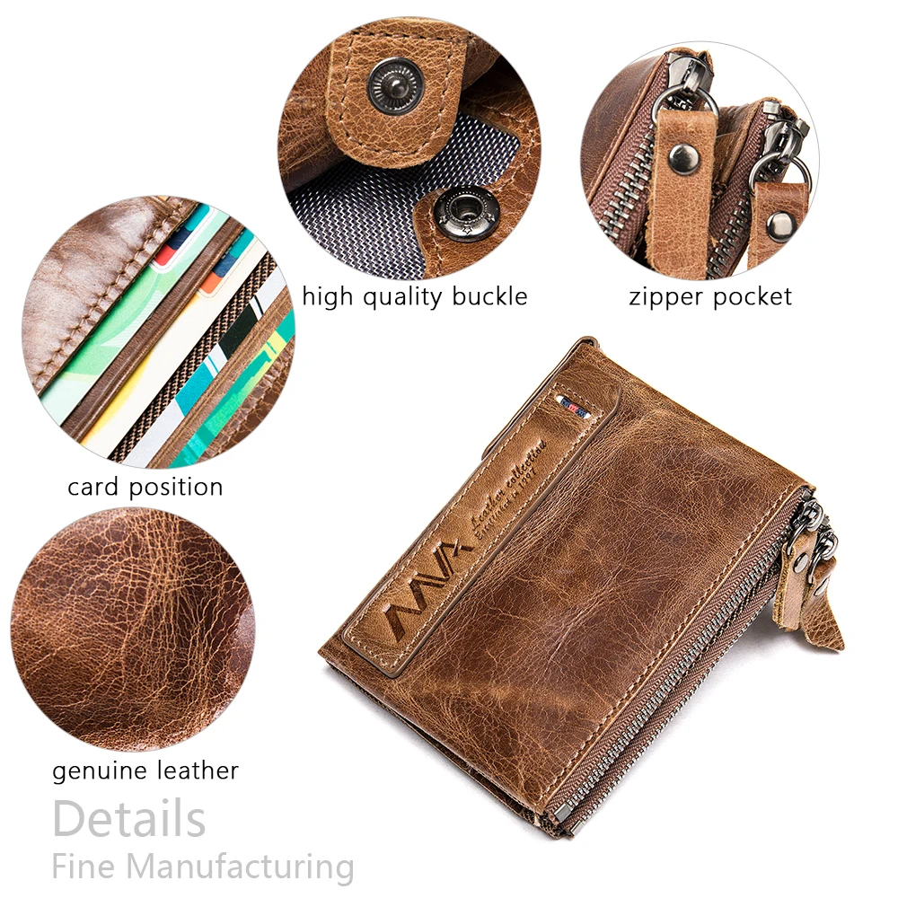 Мужской бумажник MVA из натуральной кожи мужской с карманом для монет винтажные