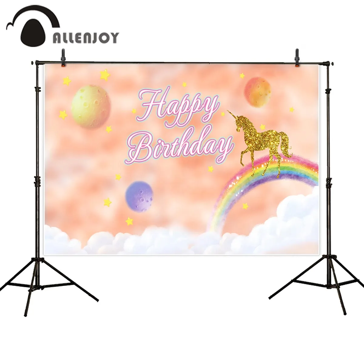 Allenjoy Happy Birthday Wall Decor Golden Unicorn Rainbow Misty Planet Star Party Photozone Orange Watercolor Baby Shower Banner | Дом и сад