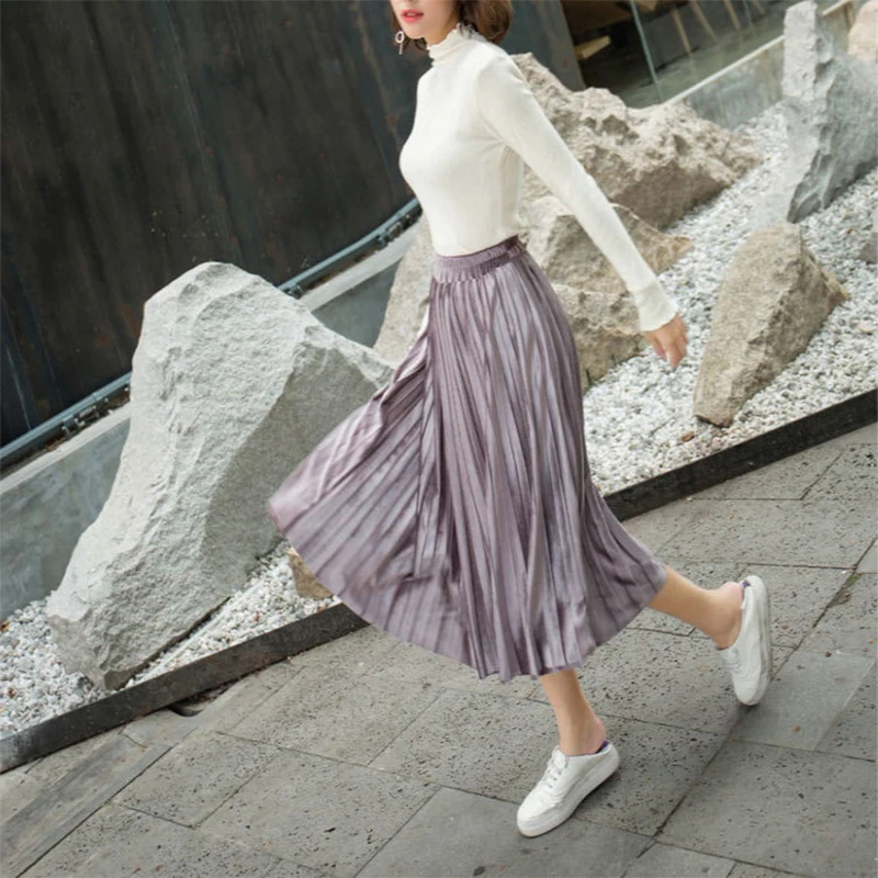 Elegant Women's Pleated Velvet Skirt Long Plus Size Maxi Waving Jupe Fashion Ladies Burgundy Skirts Hot - Цвет: OP