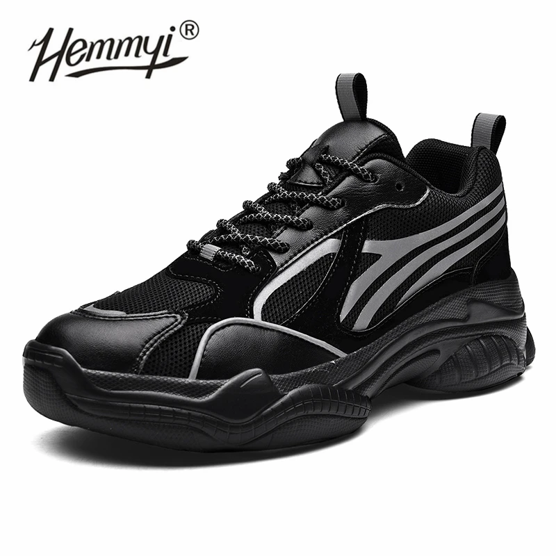 Hemmyi/; женские кроссовки; сезон весна; трендовая повседневная обувь унисекс для влюбленных; уличные кроссовки на массивной платформе; большие размеры - Цвет: Черный