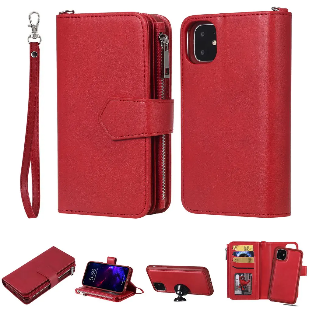 Red Для iPhone 11 Pro MAX 11 чехол-кошелек на молнии кожаный чехол-книжка для iPhone X XS MAX XR 8 7 Plus 6s SE 5S 5 Магнитный чехол s - Цвет: Red