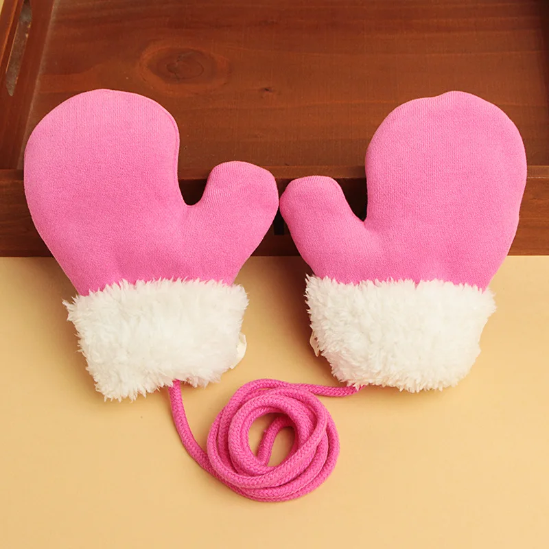 Новые детские варежки, зимние шерстяные детские вязаные перчатки, теплые детские варежки с веревкой для детей 1-3 лет - Цвет: Розовый