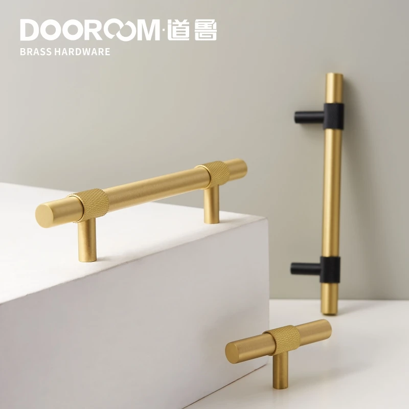 Латунные мебельные ручки Dooroom современные накатанные черные и золотые для шкафа