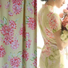 Полуметр желтый низ принт большие цветы хлопок лен ткань для cheongsam платье рубашка материал T716