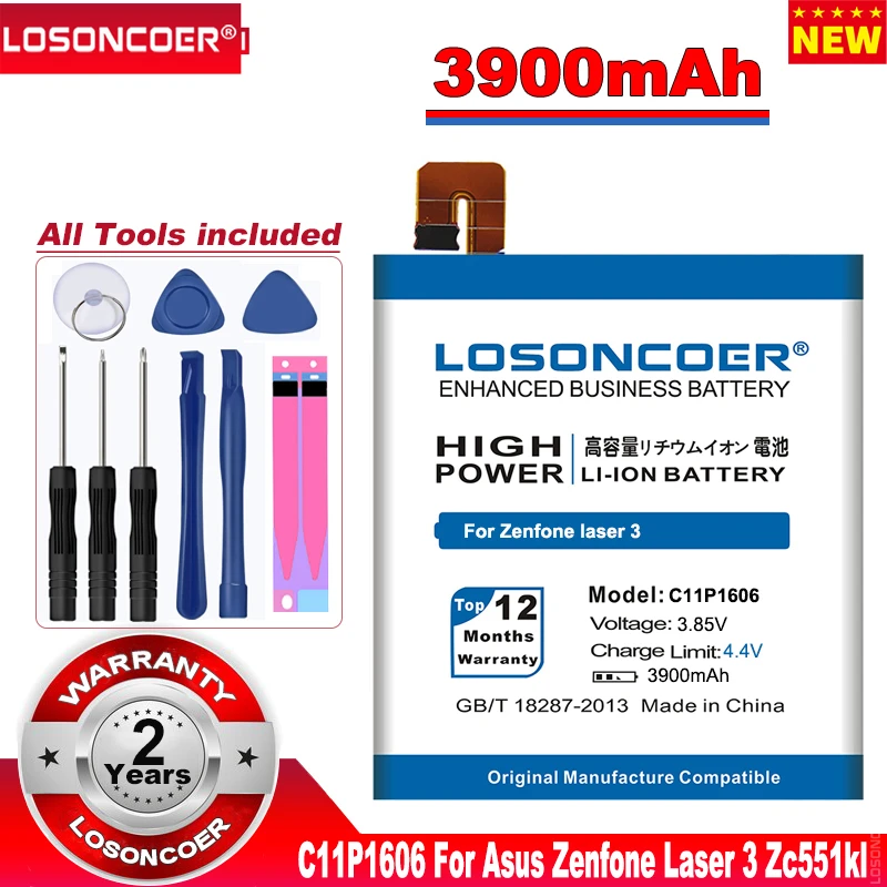 LOSONCOER 3900mAh C11P1606 Battery For Asus Zenfone Laser 3 Zc551kl Z01BDA/BDC Smart Phone Batteries+Quick Arrive | Мобильные