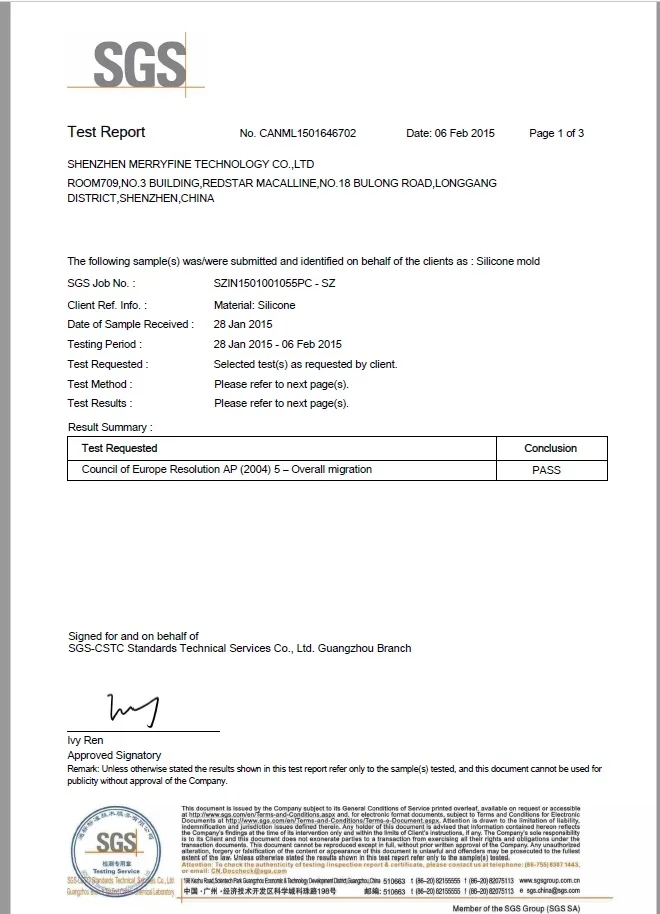 Silicone mold SGS testing report-1