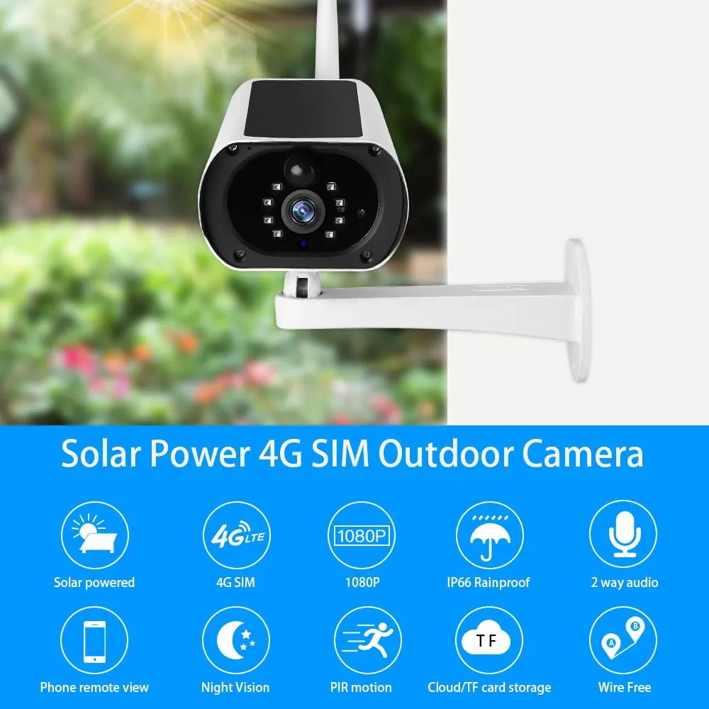 

4G Solar Powered 1080P IP Camera Outdoor Waterproof CCTV Night Vision Security Waterproof Night Version wireless IP Camera
