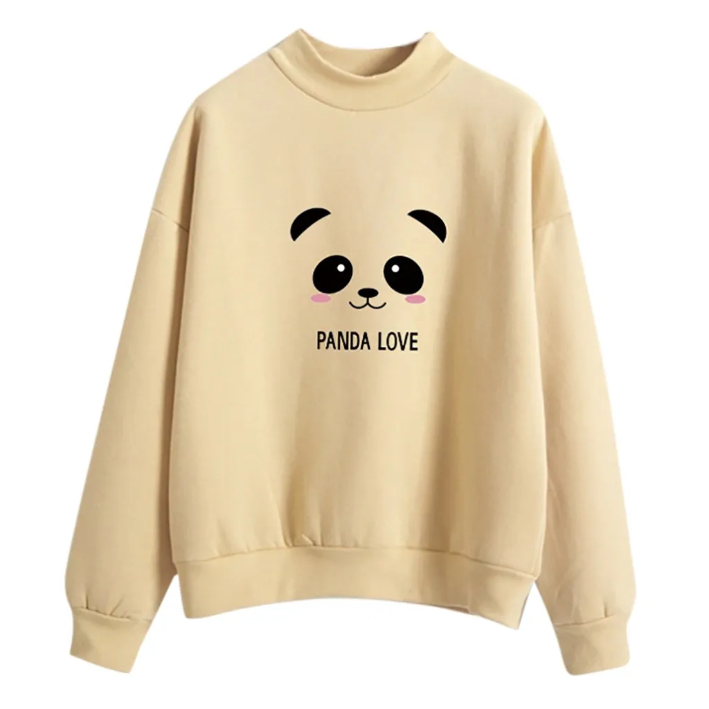 JAYCOSIN Trend Women Panda Printed Sweatshirt Casual Simple Long Sleeve Comfortable Soft Solid Color Cute Blouse Pullover Tops