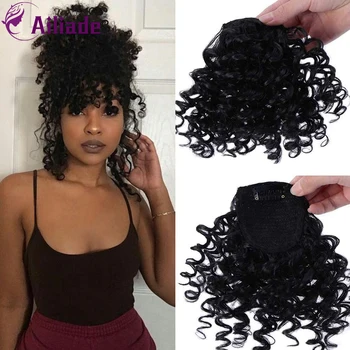 

AILIADE Women Natural Black Fake Kinky Curly Fringe Clips In Bangs High Temperature Fiber Hairpieces Synthetic Hair Extensions