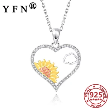 

YFN 925 Sterling Silver Heart&Sunflower Pendant Necklace Silver 925 Jewelry Silver Chain 925 Mother's Day Gifts Graduation Gifts