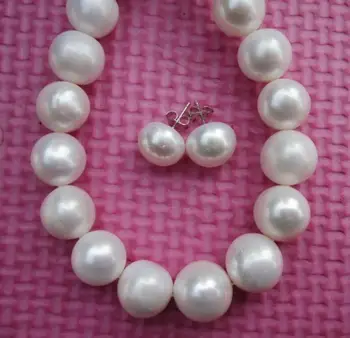 

Free shipping stunning AAA+ 10-11mm South Sea White Pearl Necklace Earrings 18 INCH 14K