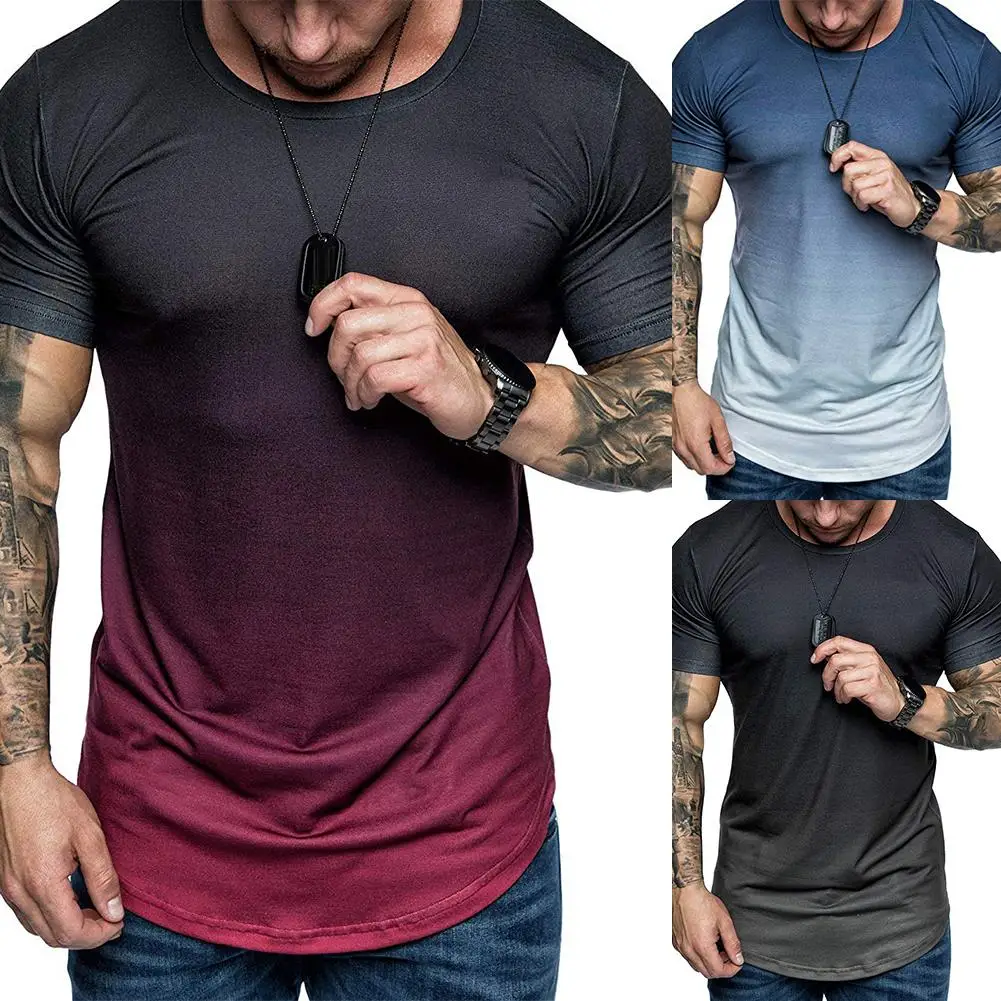 

Trendy Fashion Men's Gradient Color Short Sleeve Round Neck T-Shirt Fitness Slim Top