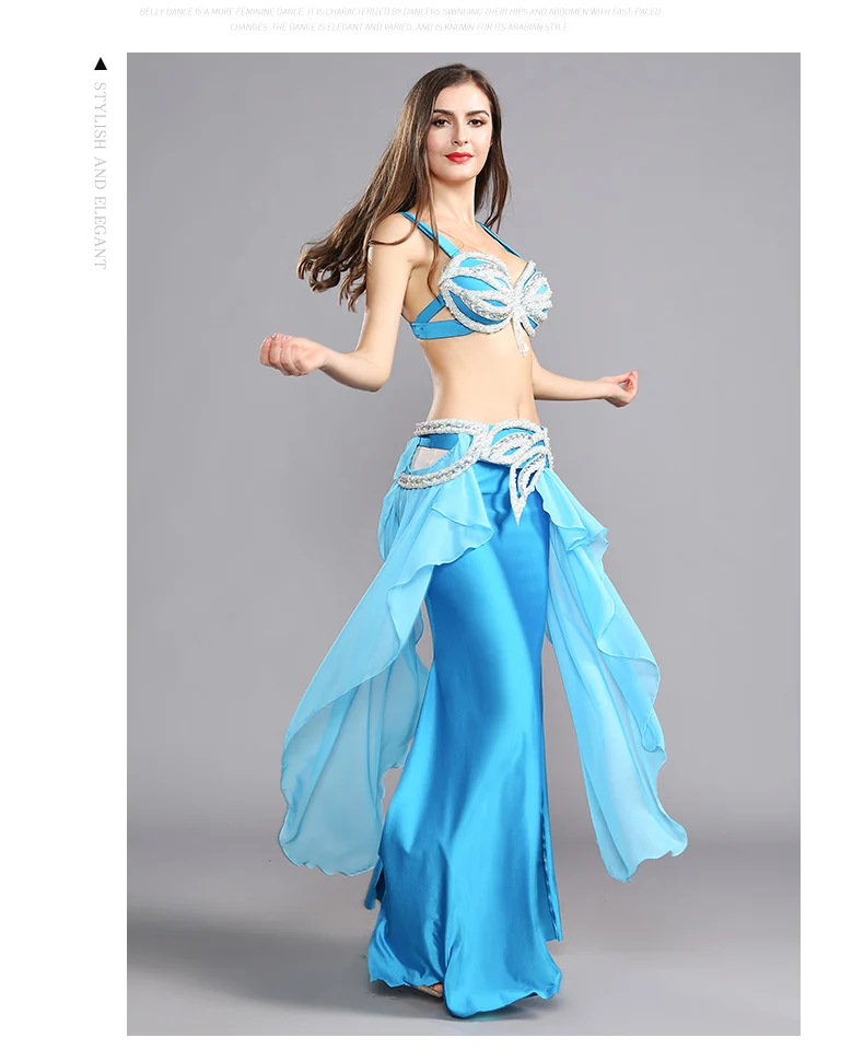 Новые пикантные живота Танцы костюм профессиональный Bellydance платье одежда блестящими стразами синего цвета костюмы для сцены: бюстгальтер и пояс юбка