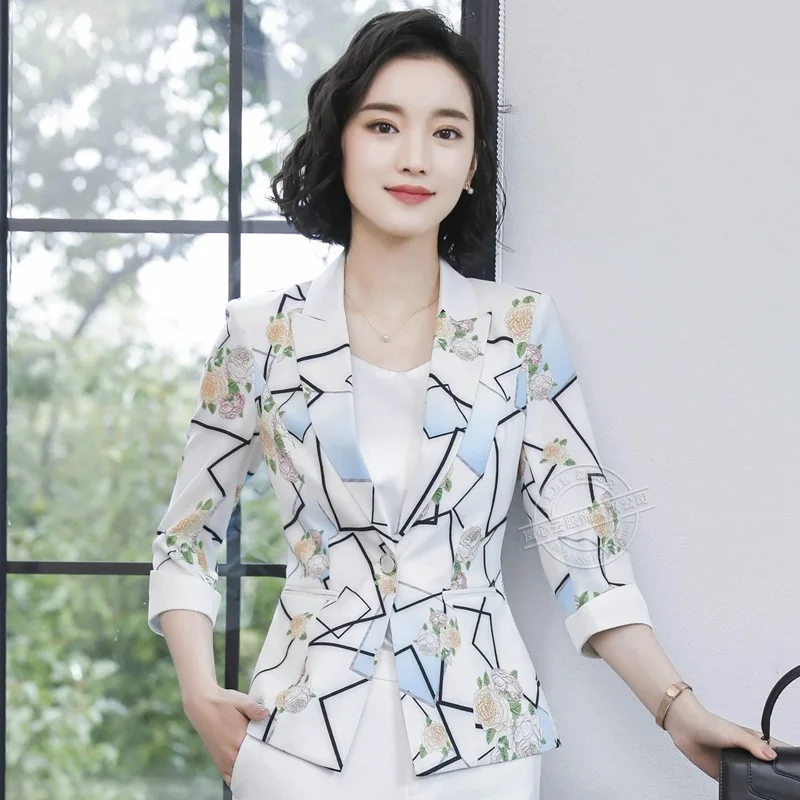 

2019 Spring Summer Business Women's Slim Fit Slimming Korean-style Fashion Ol Elegant Printed Commuting White Collar Office Work